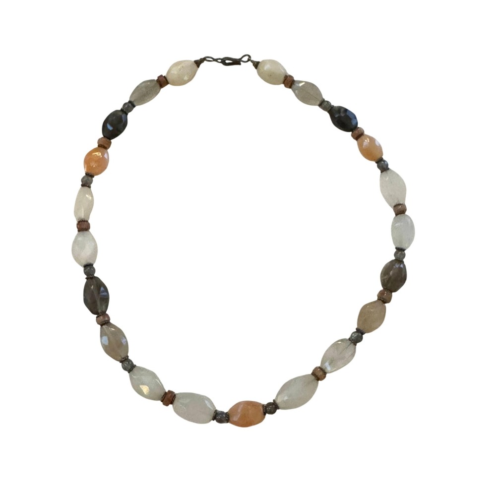 VNTG Earth Tone Faceted Gemstone‎ Beaded Necklace Peach Moonstone Smoky Quartz
